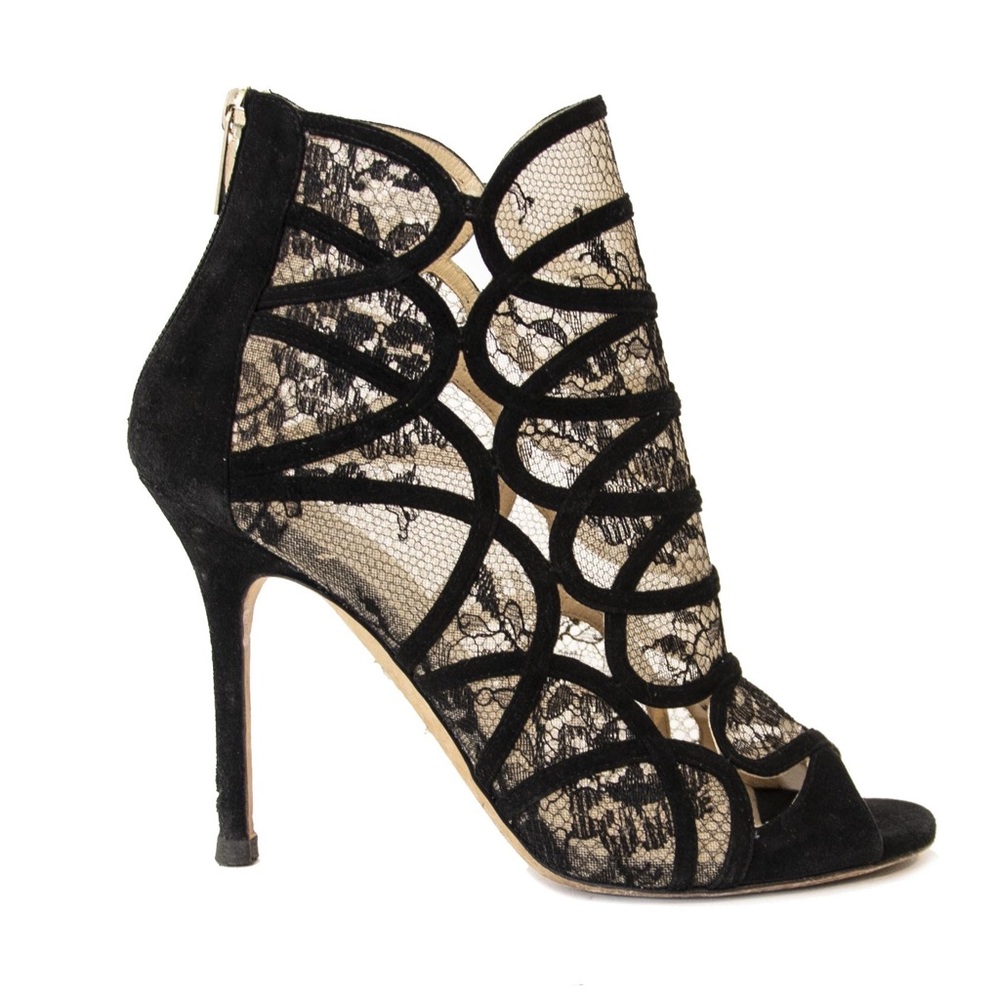 Jimmy Choo black lace peep toe ankle boots | booties | heels 37